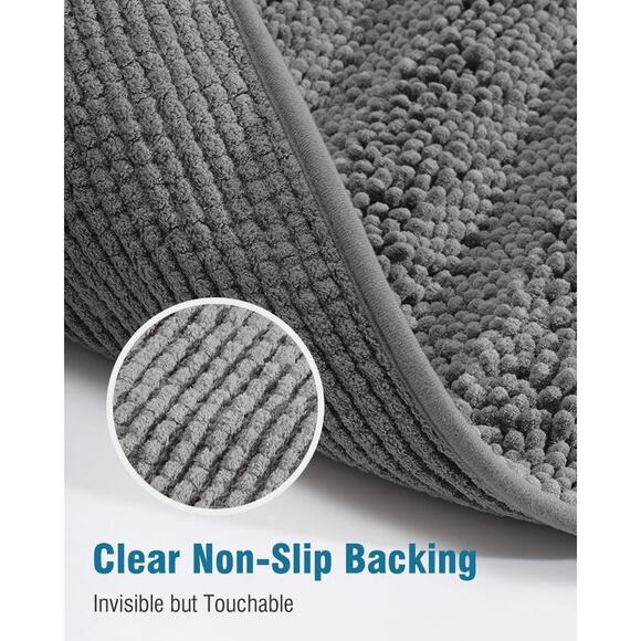 New Amoami Unique Chenille Bathroom Rug Non-Slip Bath Mat 20" x 32" Grey - Picture 4 of 7